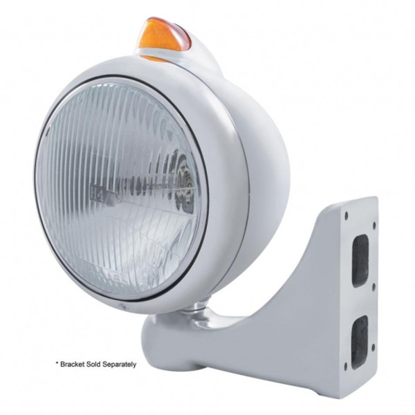 Stainless Steel Guide 682-C Headlight H4 & Original Style LED Signal - Amber Lens