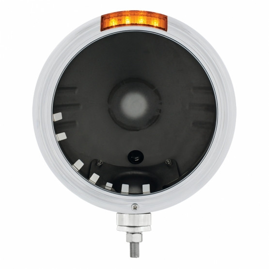 Stainless Steel Classic Stripe Headlight No Bulb With LED Signal - Amber Lens