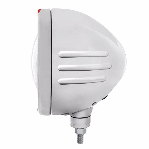 Stainless Steel Bullet Embossed Stripe Headlight 5 LED Bulb & Dual Mode LED Signal - Amber Lens