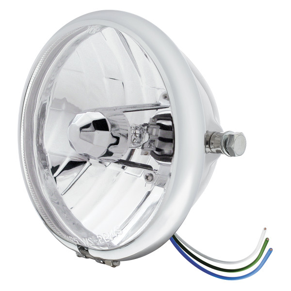 Chrome 5-3/4" Motorcycle Headlight Crystal H4 Bulb - Side Mount