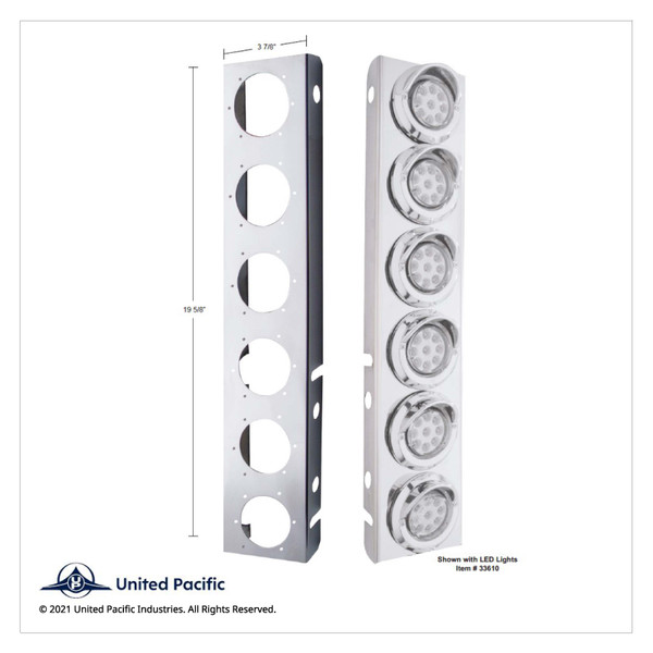 SS Front Air Cleaner Bracket With 12X 9 LED 2" Reflector Lights & Bezels For Peterbilt-Amber LED/Clear Lens