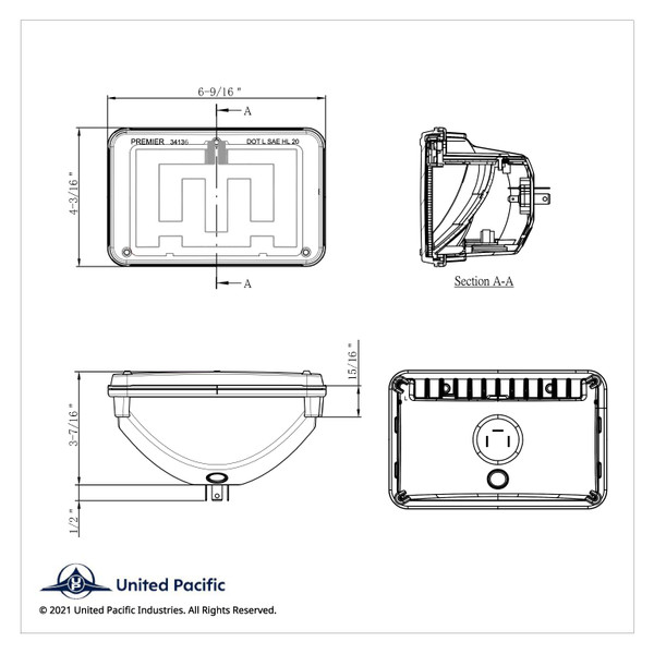 ULTRALIT - Heated 4" X 6" LED Headlight High Beam With Polycarbonate Lens & Housing