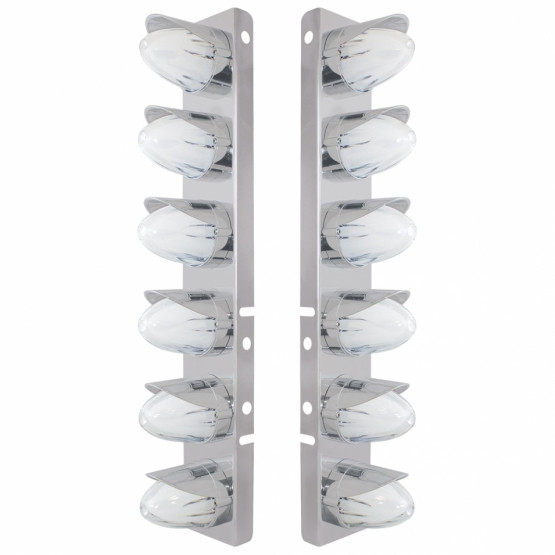 SS Front Air Cleaner Brkt With 12X Amber Hi/Lo LED GloLight Watermelon Grakon Light & Visor For Peterbilt-Clear Lens