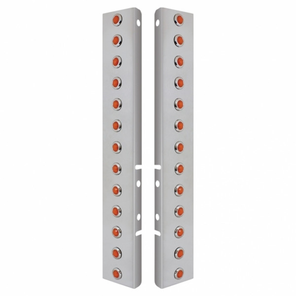 SS Front Air Cleaner Bracket With 26X 3 Amber Hi/Lo LED Mini Diamond Lights & SS Bezels For Peterbilt-Amber Lens