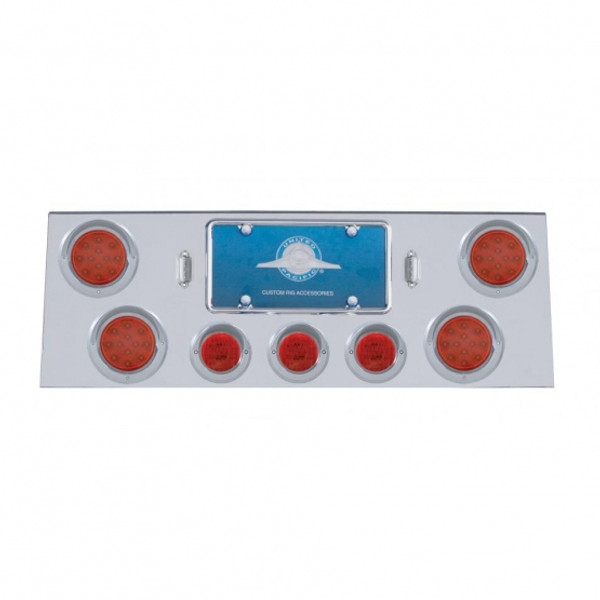 SS Rear Center Panel With 4X 12 LED 4" Reflector Light & 3X 13 LED 2-1/2" Light & Visor -Red LED & Lens SS Rear Center Panel With 4X 12 LED 4" Reflector Light & 3X 13 LED 2-1/2" Light & Visor -Red LED & Lens