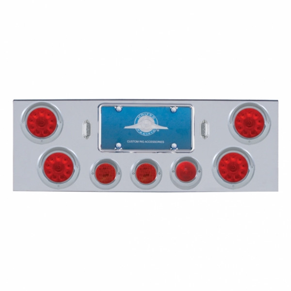 CR Rear Center Panel With 4X 10 LED 4" Lights & 3X 13 LED 2-1/2" Lights & Visors -Red LED & Lens