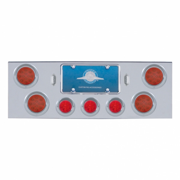 CR Rear Center Panel +4X LED 4" Refl. Lights & 3X LED 2-1/2" Beehive Lights & Visors-Red LED & Lens