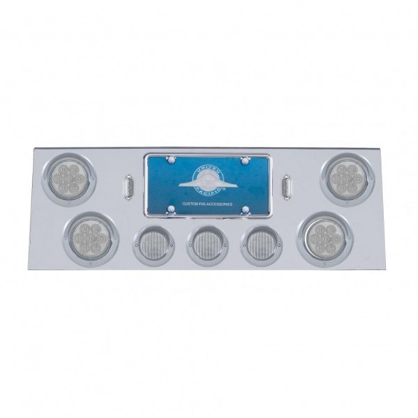 SS Rear Center Panel With 4X 7 LED 4" Reflector Light & 3X 13 LED 2-1/2" Light & Visor -Red LED/Clear Lens