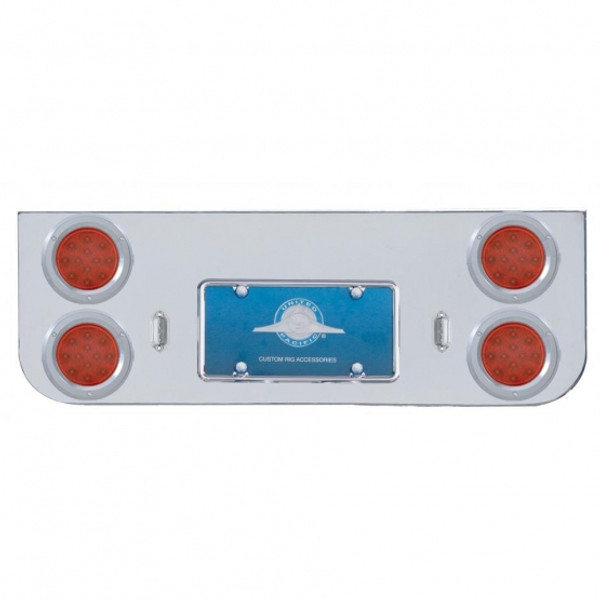 Chrome Rear Center Panel With Four 12 LED 4" Reflector Lights & Bezels - Red LED/Red Lens