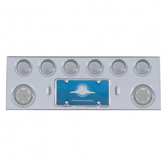SS Rear Center Panel With 2X 7 LED 4" Reflector Light & 6X 13 LED 2-1/2" Light & Visor -Red LED/Clear Lens
