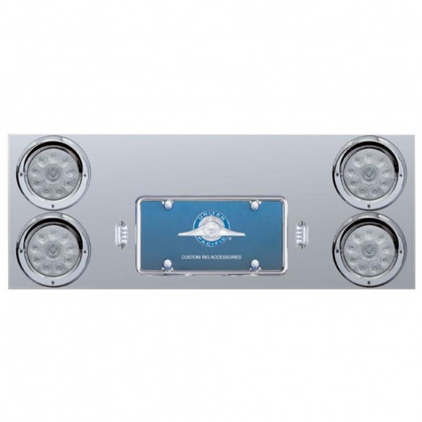 Stainless Rear Center Panel With Four 10 LED 4" Lights & Visors - Red LED/Clear Lens