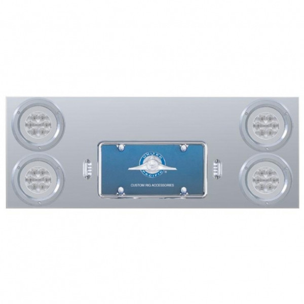 Stainless Rear Center Panel With Four 21 LED 4" GloLight & Bezels - Red LED/Clear Lens