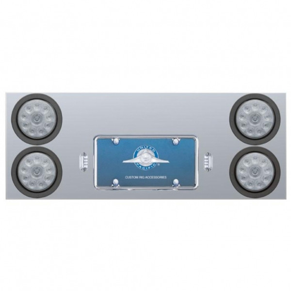 Stainless Rear Center Panel With Four 10 LED 4" Lights & Grommets - Red LED/Clear Lens