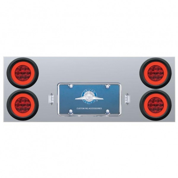Stainless Rear Center Panel With Four 21 LED 4" GloLight & Grommets - Red LED/Red Lens
