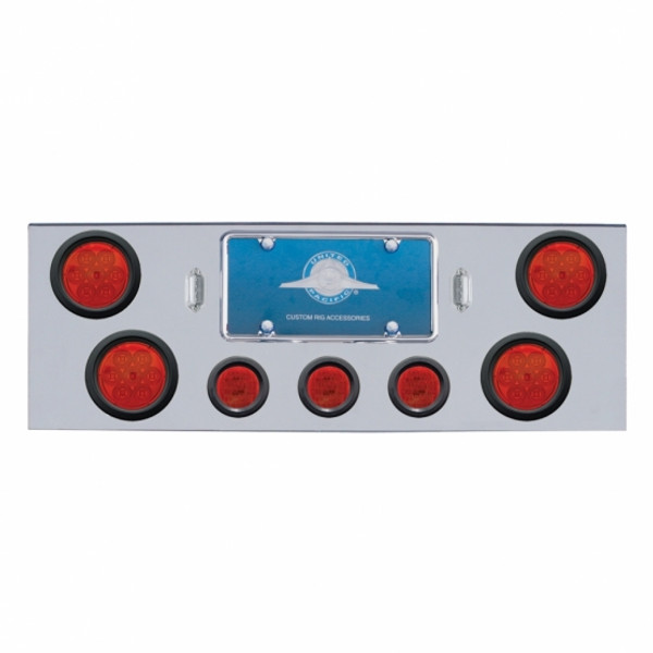 Chrome Rear Center Panel With 4X 7 LED 4" Reflector Lights & 3X 13 Red LED 2-1/2" Lights - Red LED/Red Lens Chrome Rear Center Panel With 4X 7 LED 4" Reflector Lights & 3X 13 Red LED 2-1/2" Lights - Red LED/Red Lens