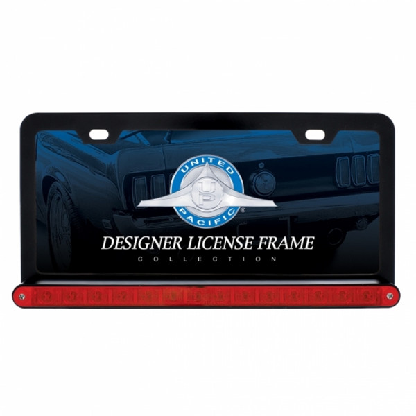 Black License Plate Frame With 14 LED 12" Light Bar - Red LED/Red Lens