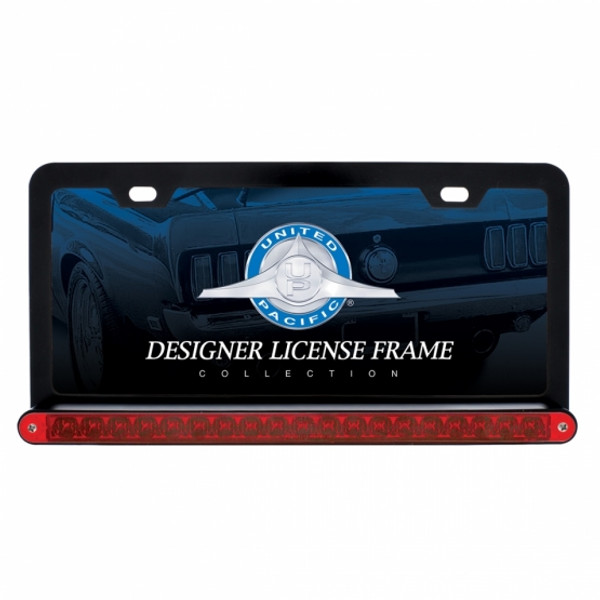 Black License Plate Frame With 19 LED 12" Reflector Light Bar - Red LED/Red Lens