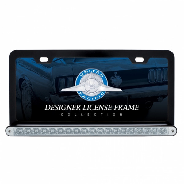 Black License Plate Frame With 19 LED 12" Reflector Light Bar - Amber LED/Clear Lens