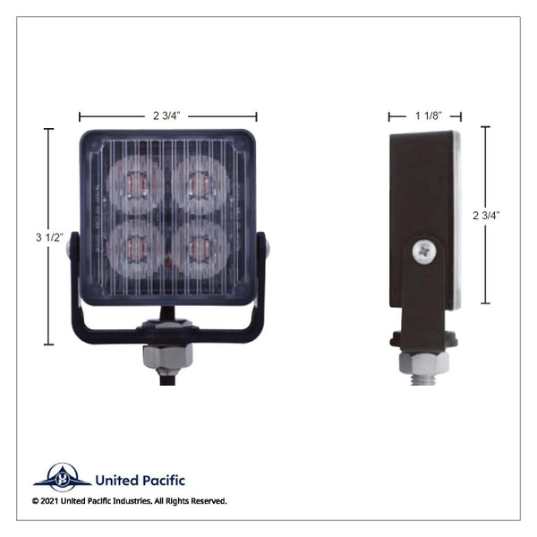 4 High Power LED Square Warning Lighthead - Amber LED (Bulk)