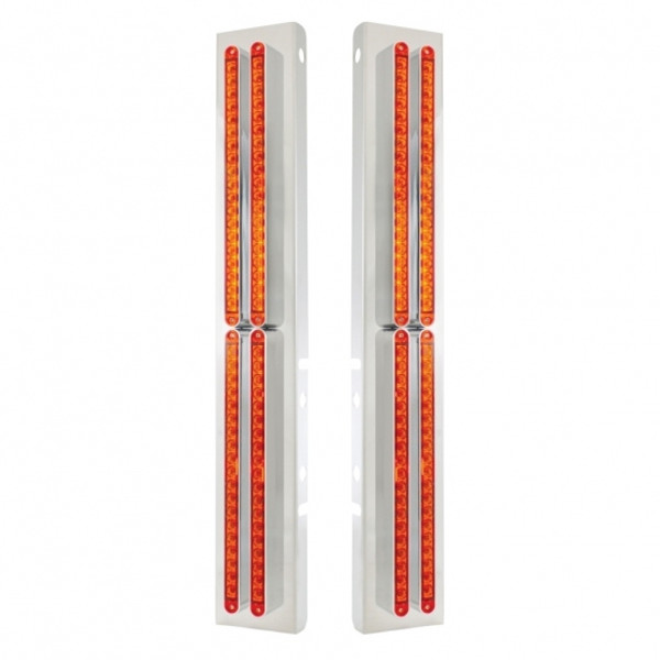 Stainless Front Air Cleaner Bracket With Eight 19 LED 12" Light Bar For Peterbilt- Amber LED/Amber Lens