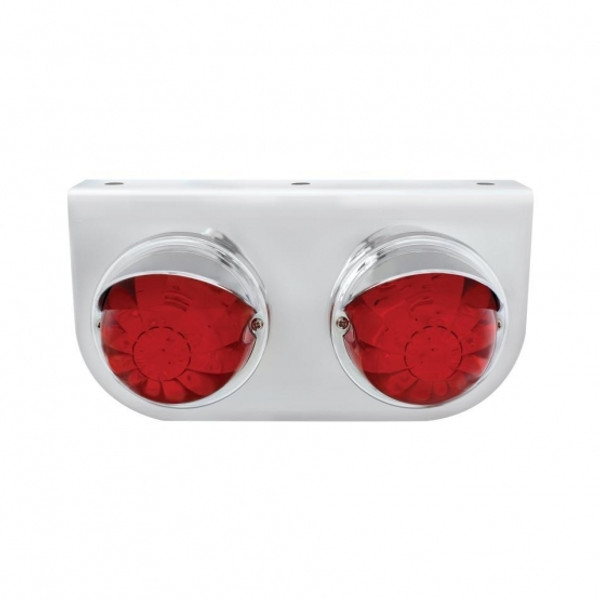 Stainless Light Bracket With Two 17 LED Watermelon Lights & Visors - Red LED/Red Lens