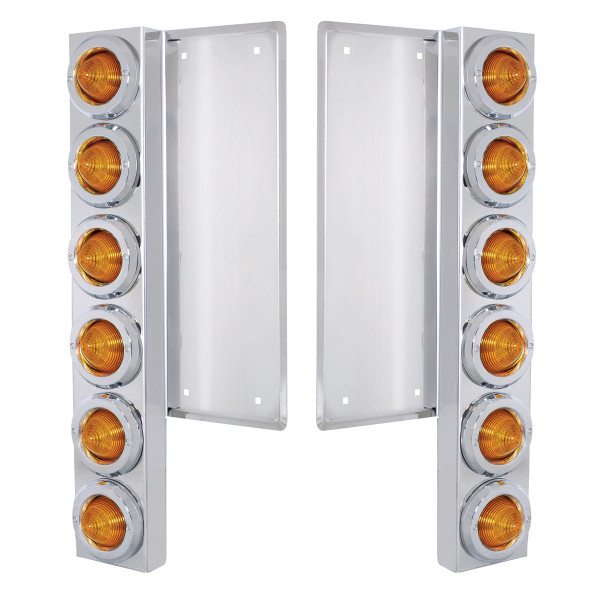 FL SS Front Air Cleaner Bracket With 12X 9 LED 2" Beehive Lights & Bezels -Amber LED & Lens