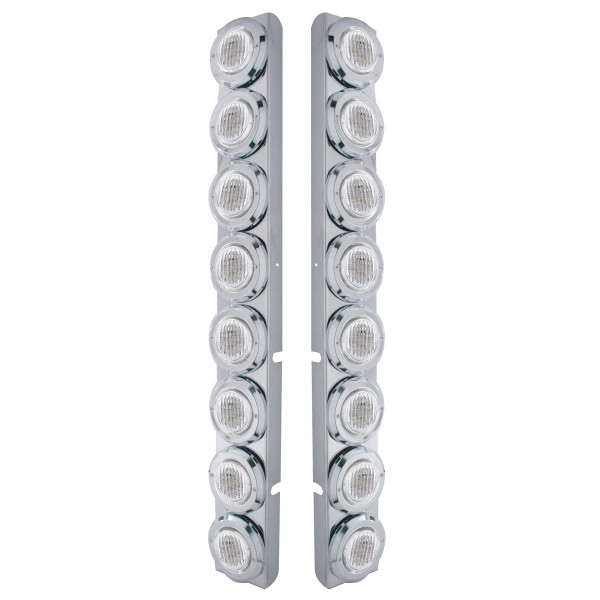 SS Rear Air Cleaner Bracket With 16X 9 LED 2" Lights & Bezels For Peterbilt-Red LED/Clear Lens