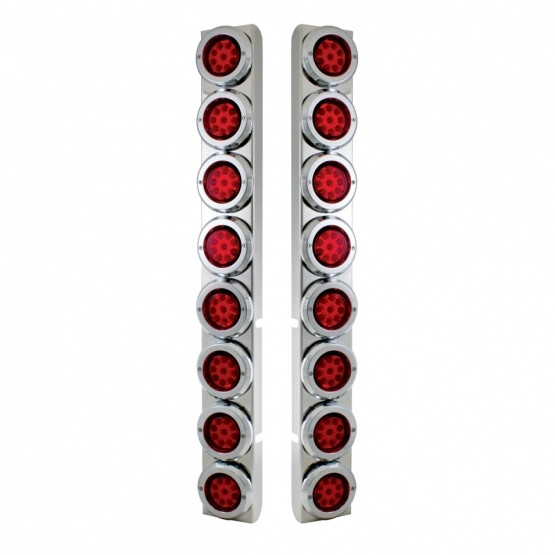 SS Rear Air Cleaner Bracket With 16X 9 LED 2" Reflector Lights & Bezels For Peterbilt-Red LED & Lens