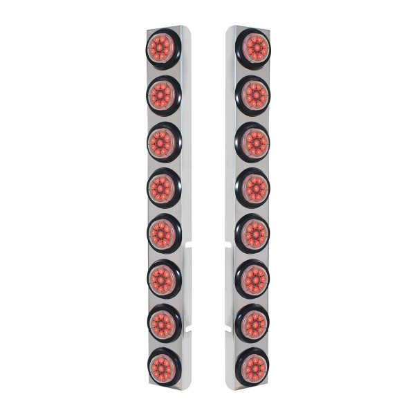 SS Rear Air Cleaner Bracket With 16X 9 LED 2" Reflector Lights For Peterbilt-Red LED/Clear Lens
