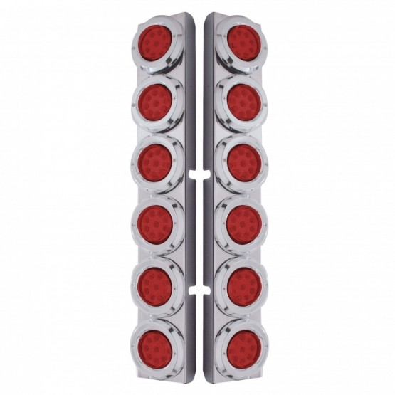 SS Rear Air Cleaner Bracket With 12X 9 LED 2" Reflector Lights & Bezels For Peterbilt-Red LED & Lens