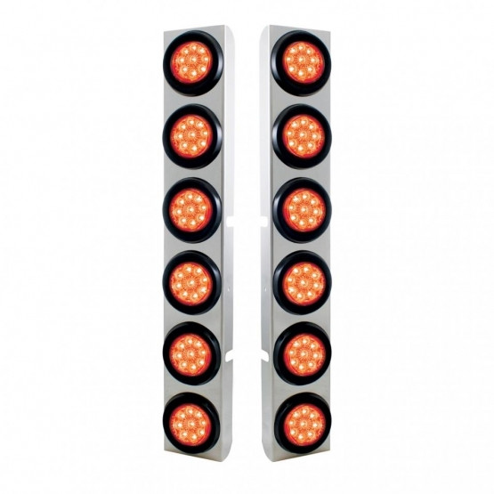 SS Rear Air Cleaner Bracket With 12X 9 LED 2" Reflector Lights For Peterbilt-Red LED & Lens