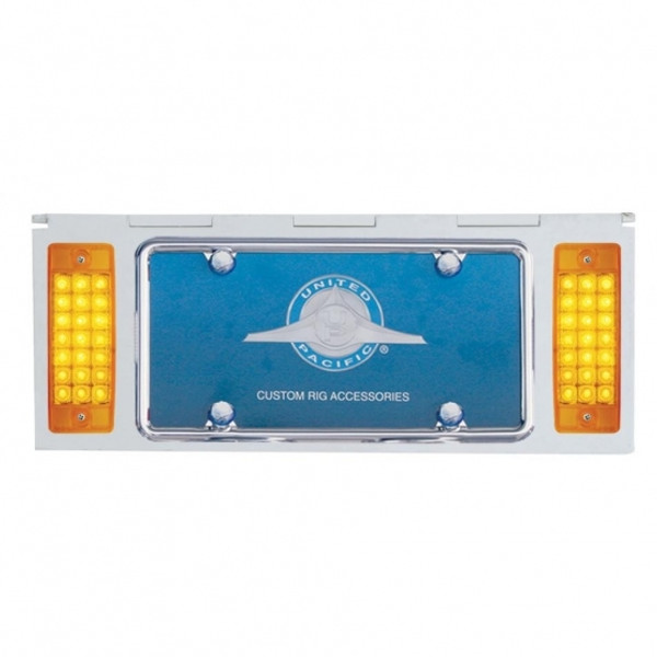 Stainless 1 License Plate Holder With Two 21 LED Rectangular Lights - Amber LED/Amber Lens