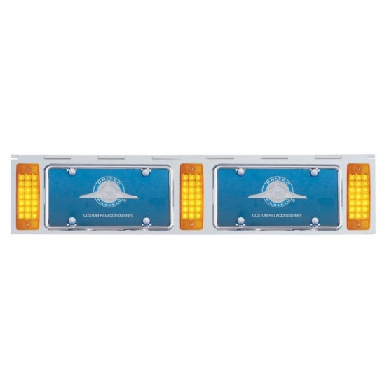 Stainless 2 License Plate Holder With Three 21 LED Rectangular Lights - Amber LED/Amber Lens