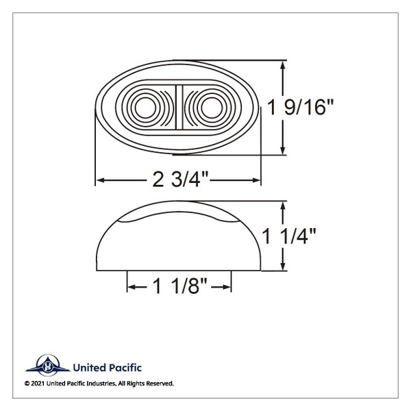 2 LED Oval Light (Clearance/Marker) - Red LED/Clear Lens (Bulk)
