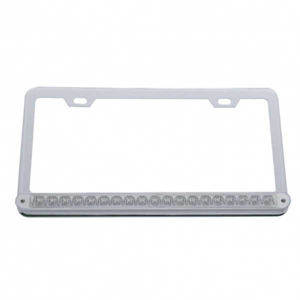 Chrome License Plate Frame With 19 LED 12" Reflector Light Bar - Amber LED/Clear Lens