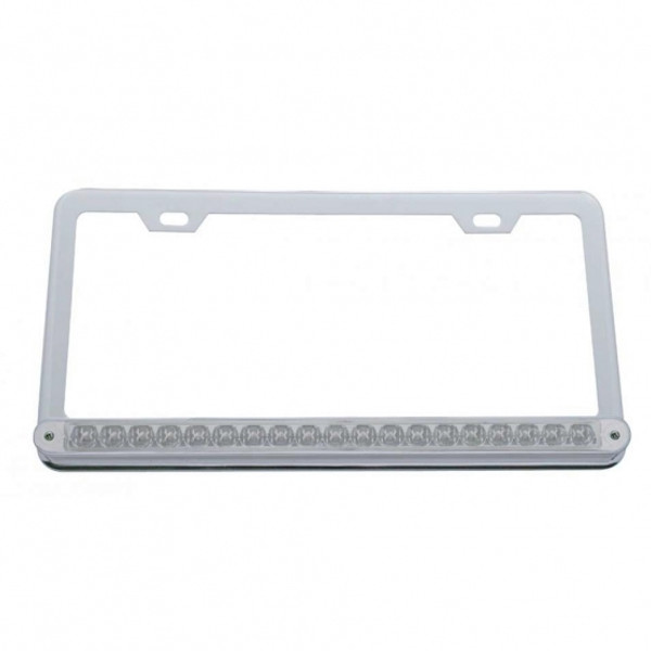 Chrome License Plate Frame With 19 LED 12" Reflector Light Bar - Red LED/Clear Lens