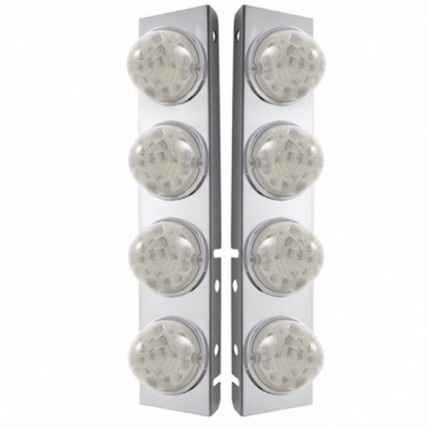 SS Front Air Cleaner Bracket W/8X 17 Amber LED Refl. Watermelon Lights & SS Bezels For Peterbilt-Clear Lens (Pair)
