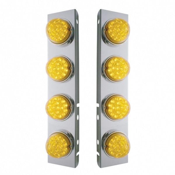 SS Front Air Cleaner Bracket With 8X 17 Amber LED Reflector Lights & SS Bezels For Peterbilt-Amber Lens
