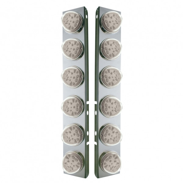 SS Front Air Cleaner Bracket W/12X 17 Amber LED Refl. Watermelon Lights & SS Bezels For Peterbilt-Clear Lens (Pair)