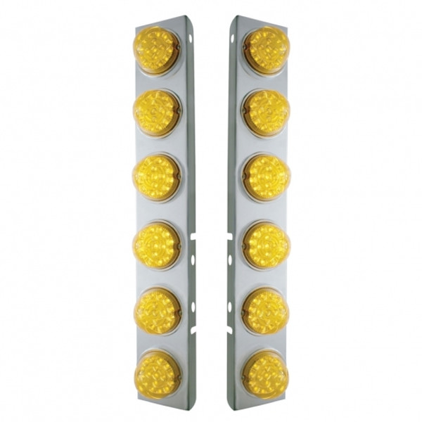 SS Front Air Cleaner Bracket With 12X 17 Amber LED Reflector Lights & SS Bezels For Peterbilt-Amber Lens