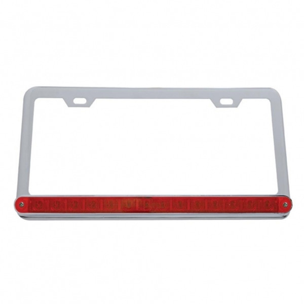 Chrome License Plate Frame With 14 LED 12" Light Bar - Red LED/Red Lens