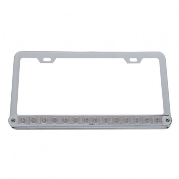 Chrome License Plate Frame With 14 LED 12" Light Bar - Red LED/Clear Lens
