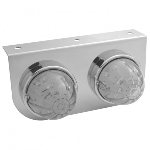 Stainless Light Bracket With Two 17 LED Dual Function Watermelon Lights - Red LED/Clear Lens