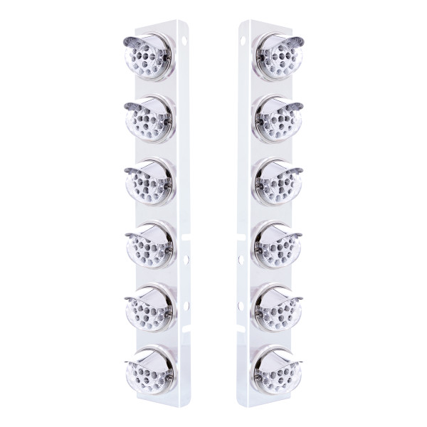 SS Front Air Cleaner Bracket With 12X 17 Amber LED Dual Function Reflector Lights & SS Visors For Peterbilt-Clear Lens