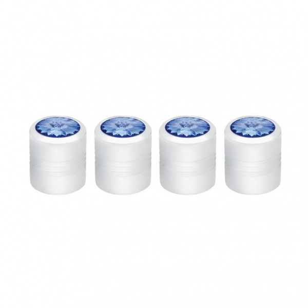 Chrome Round Valve Caps With Blue Crystal (4 Pack)
