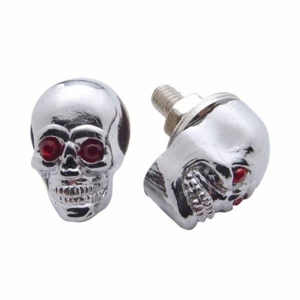 Chrome Skull With Jewel Eyes License Plate Fastener (2 Pack)