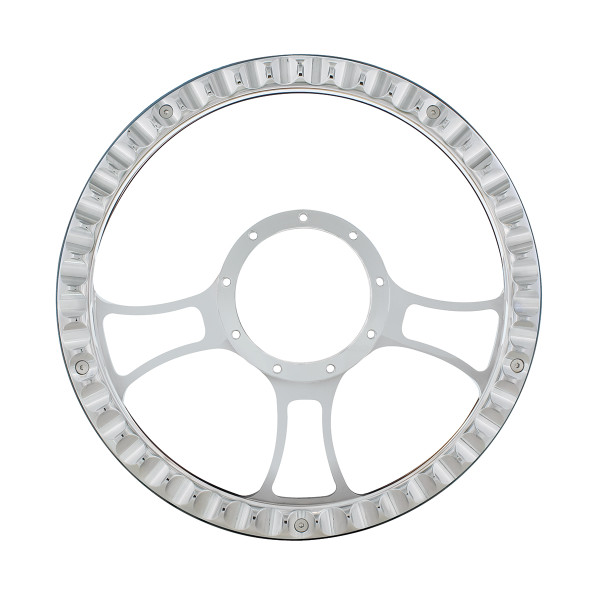 14" Chrome Aluminum Blade Style Steering Wheel With Black Engineered Leather Grip