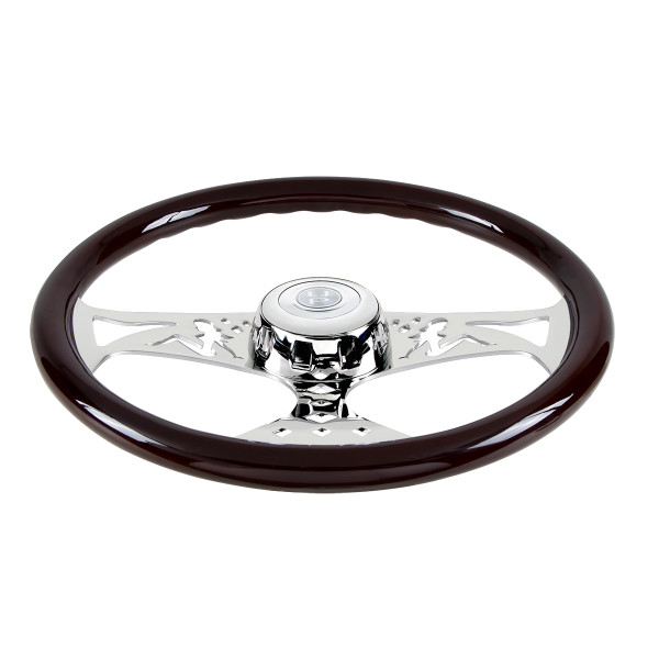 18" Lady Steering Wheel With Chrome Horn Bezel And Horn Button - Woodgrain