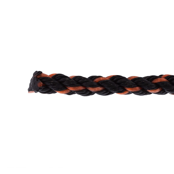 3/8" x 50' 3-Strand Twisted Black & Orange Polypropylene Rope