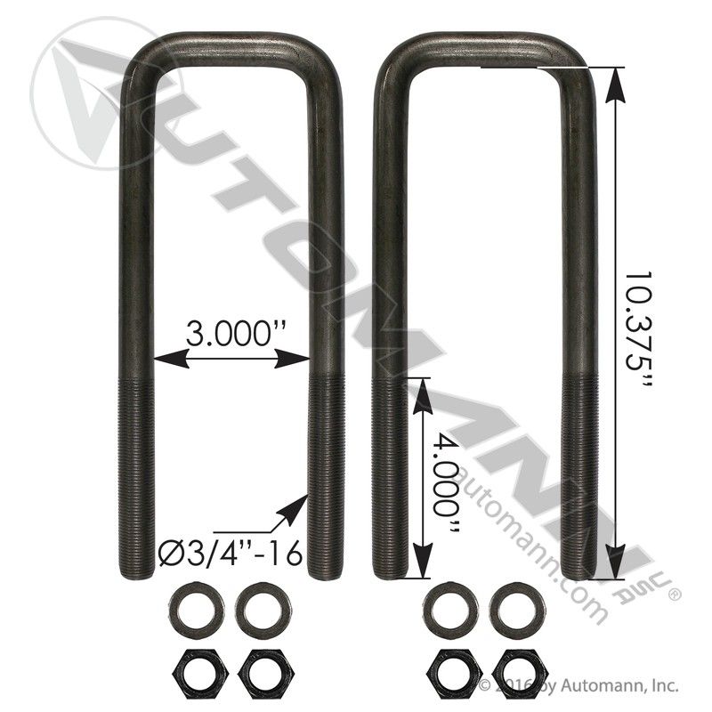 U Bolt Kit Square 3/4in X 3in X 10-3/8in U Bolt Kit Square 3/4in X 3in X 10-3/8in